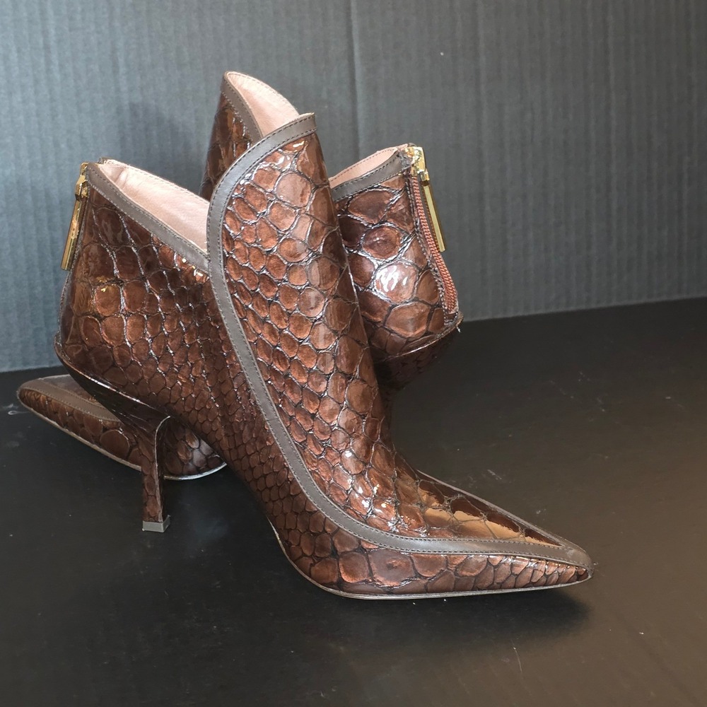 Louise et Cie Lo-Viveca Croc Embossed Leather Ankle Boots Bronze Brown 10M 42
